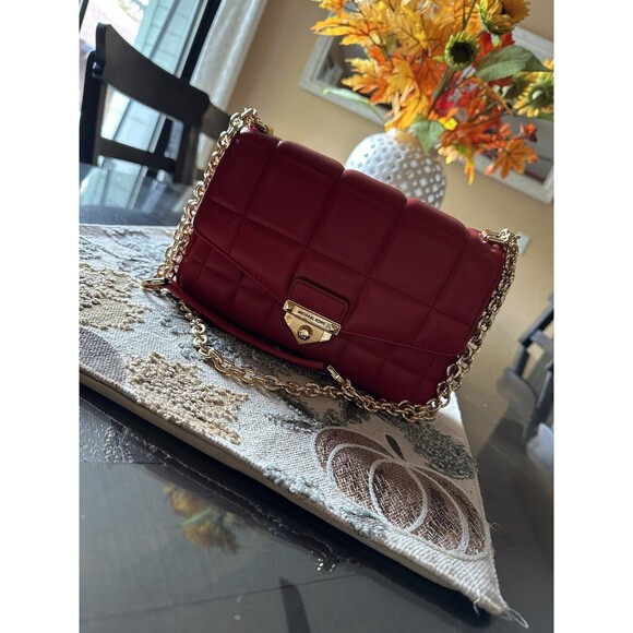 Michael Kors Ladies SoHo Large Quilted Leather Shoulder Bag - Crimson NEW - Picture 7 of 11